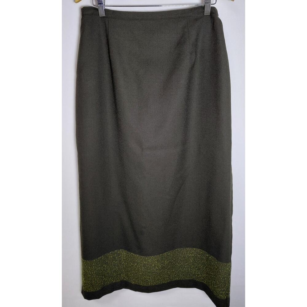 IP9 NORTON Wool Blend Skirt Green Solid Lined Women Size 12